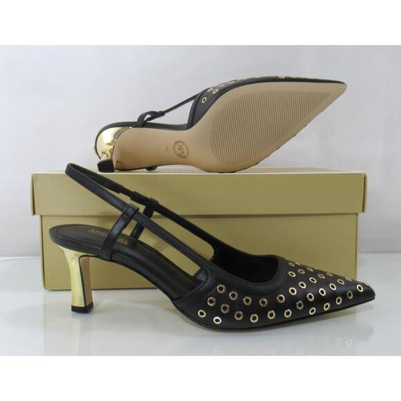 Michael Kors Alora Pointed Toe Mid Heel Slingback Sandals Pumps Black - Picture 6 of 6